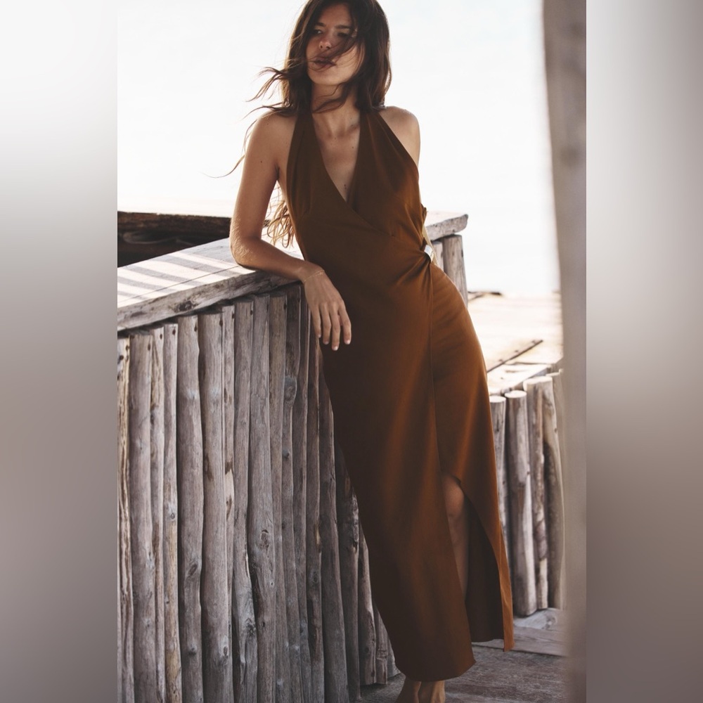 Zara Linen Blend Midi Dress with Gold Pin